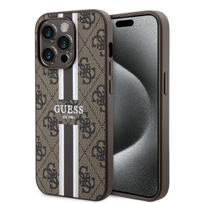 Husa de protectie Guess Hardcase 4G Printed Stripes MagSafe (GUHMP15LP4RPSW) compatibil cu iPhone 15 Pro, Maro