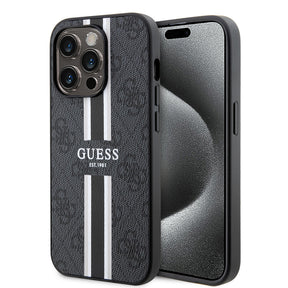 Husa de protectie Guess Hardcase 4G Printed Stripes MagSafe (GUHMP15XP4RPSK) compatibil cu iPhone 15 Pro Max, Negru