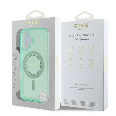 Husa de protectie Guess IML Rhinestones MagSafe (GUHMP16MPFTDTEN) compatibil cu iPhone 16 Plus, Verde