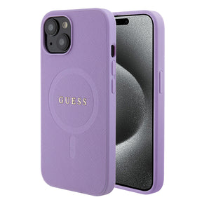 Husa de protectie Guess Saffiano MagSafe (GUHMP15SPSAHMCU) compatibil cu iPhone 15, Mov