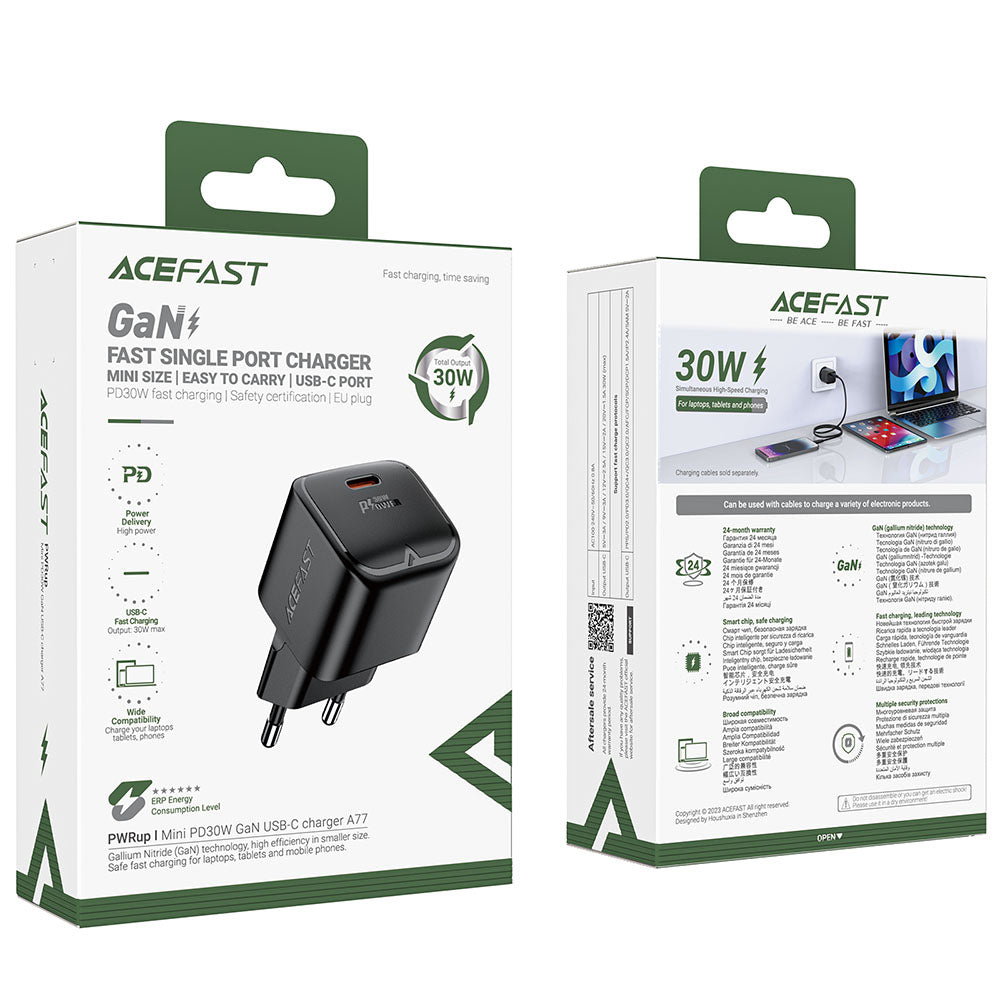 Incarcator Acefast (A77), Type-C, Mini GaN Charger, 30W, Power Delivery, Negru