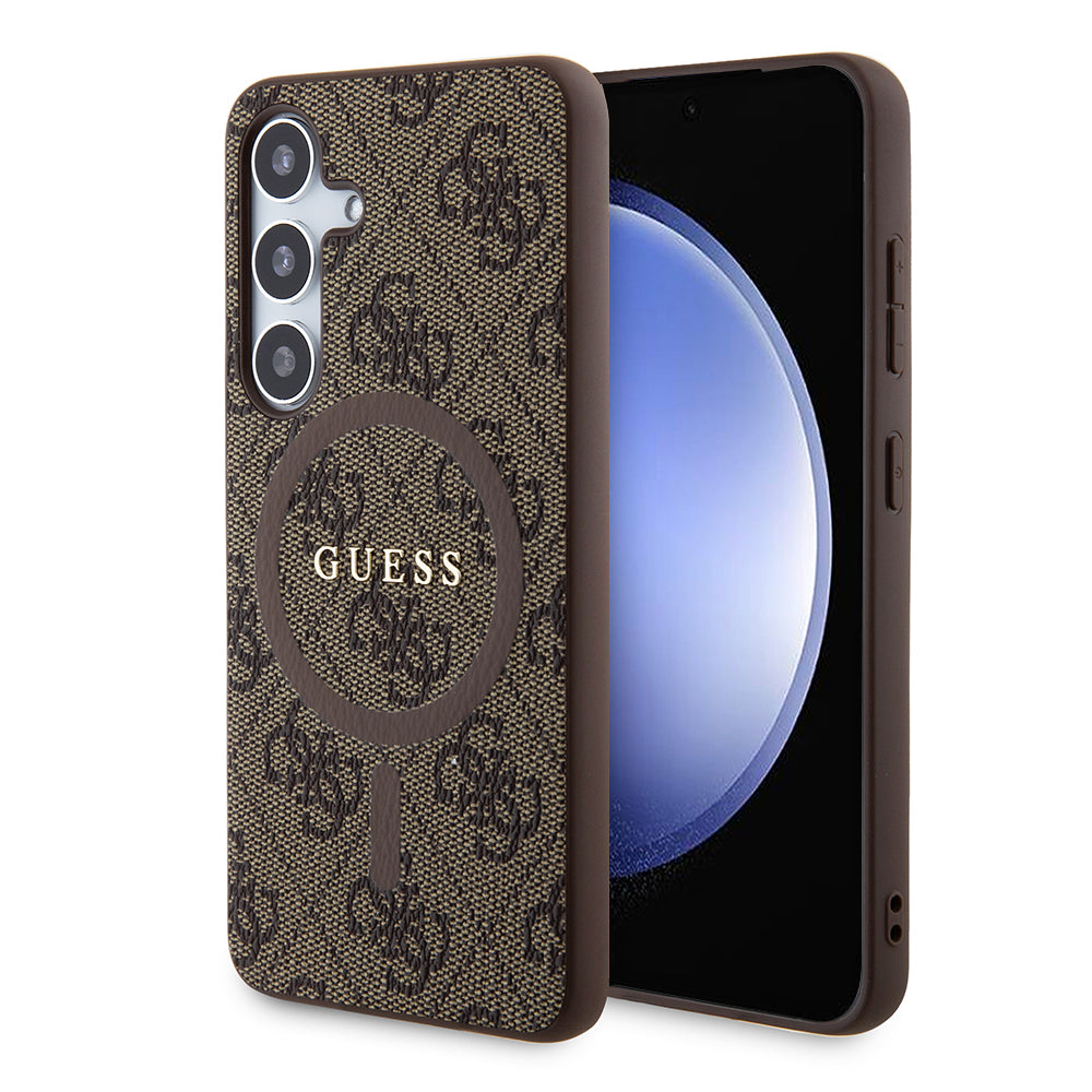 Husa de protectie Guess 4G Collection Leather MagSafe (GUHMS24MG4GFRW) compatibil cu Samsung Galaxy S24 Plus, Maro