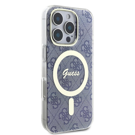Husa de protectie Guess IML 4G MagSafe (GUHMP16SH4STB) compatibil cu iPhone 16, Albastru