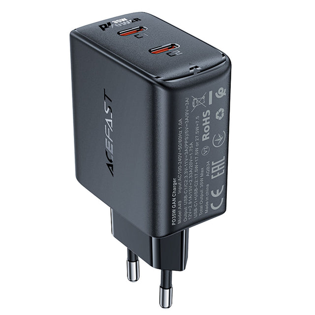 Incarcator Acefast (A49), 2x Type-C, Universal Charger, GaN Technology, PD35W, Negru