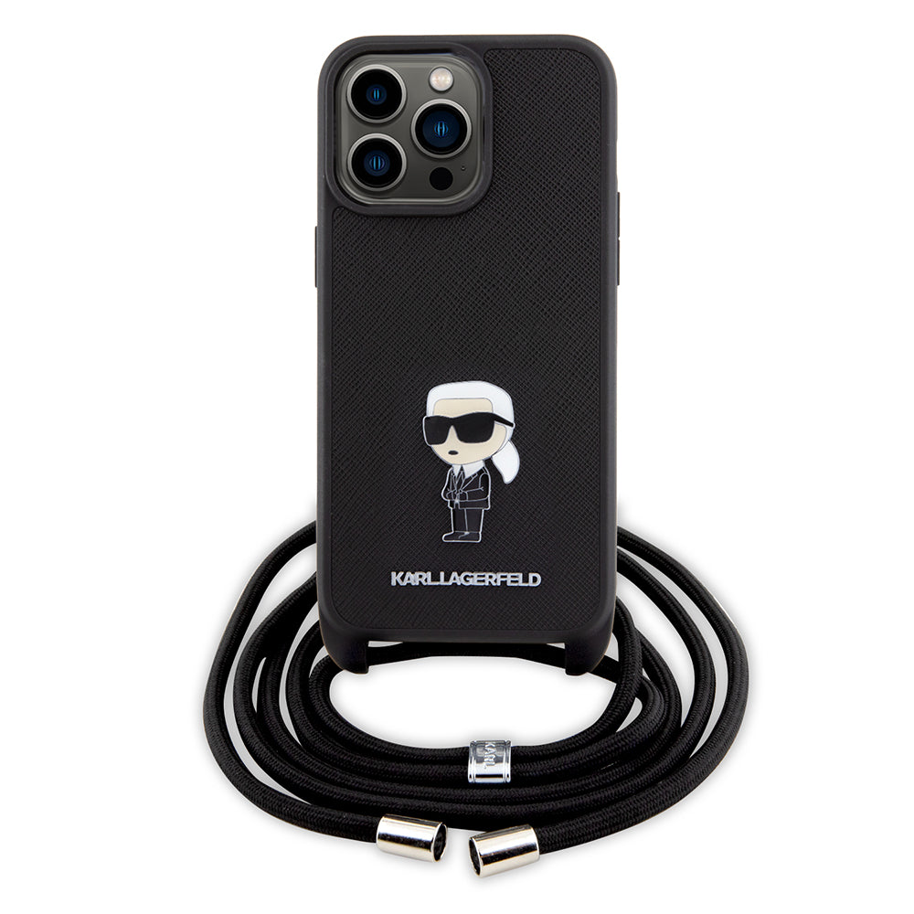 Husa de protectie Karl Lagerfeld Saffiano Crossbody (KLHCP15XSASKNPSK) compatibil cu iPhone 15 Pro Max, Monogram Metal Pin Karl