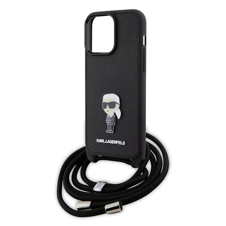 Husa de protectie Karl Lagerfeld Saffiano Crossbody (KLHCP15XSASKNPSK) compatibil cu iPhone 15 Pro Max, Monogram Metal Pin Karl