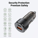 Incarcator Acefast Car (B12), Dual-port, Type-C, USB, Dual Fast Charging, 60W, Negru