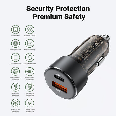 Incarcator Acefast Car (B12), Dual-port, Type-C, USB, Dual Fast Charging, 60W, Negru