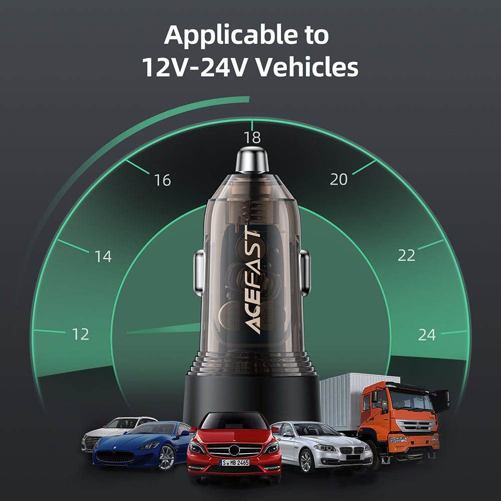 Incarcator Acefast Car (B12), Dual-port, Type-C, USB, Dual Fast Charging, 60W, Negru