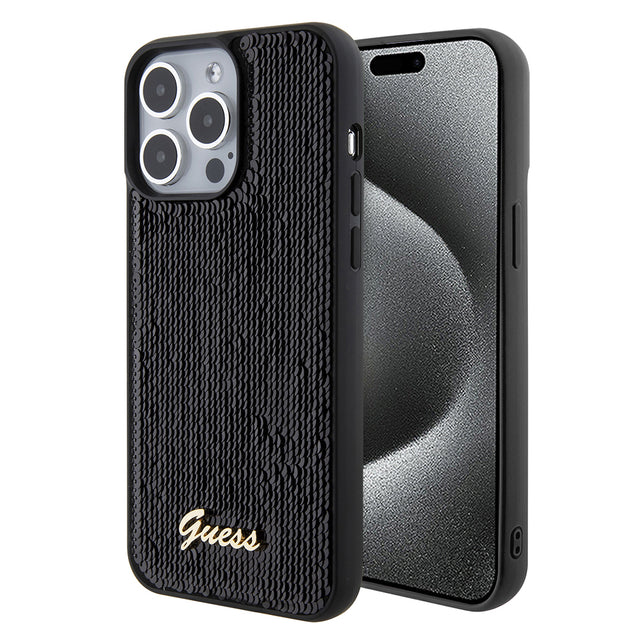 Husa de protectie Guess Sequin Script Metal (GUHCP15XPSFDGSK) compatibil cu iPhone 15 Pro Max, Negru