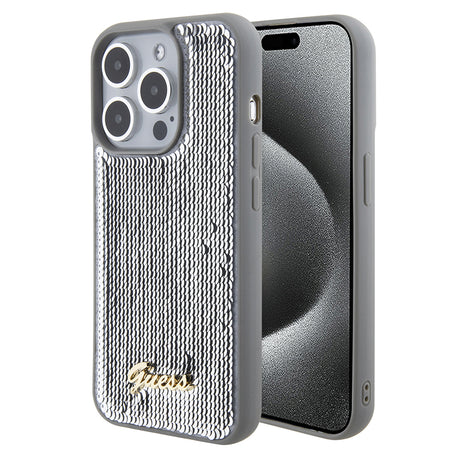 Husa de protectie Guess Sequin Script Metal (GUHCP15XPSFDGSS) compatibil cu iPhone 15 Pro Max, Argintiu