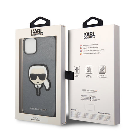Husa de protectie Karl Lagerfeld Saffiano (KLHCP14MSAPKHG) compatibil cu iPhone 14 Plus, Argintiu Karl`S Head