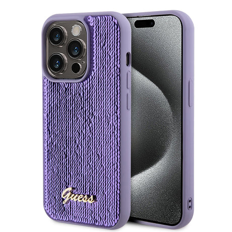 Husa de protectie Guess Sequin Script Metal (GUHCP15LPSFDGSU) compatibil cu iPhone 15 Pro, Mov