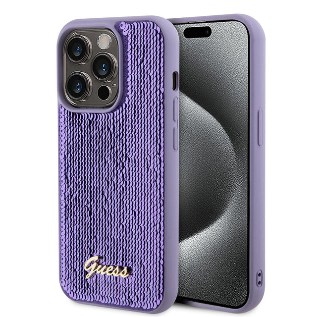 Husa de protectie Guess Sequin Script Metal (GUHCP15LPSFDGSU) compatibil cu iPhone 15 Pro, Mov