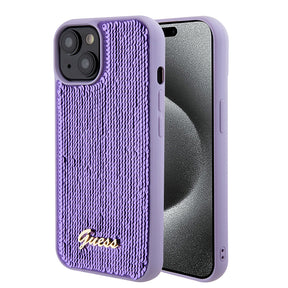 Husa de protectie Guess Sequin Script Metal (GUHCP15SPSFDGSU) compatibil cu iPhone 15, Mov