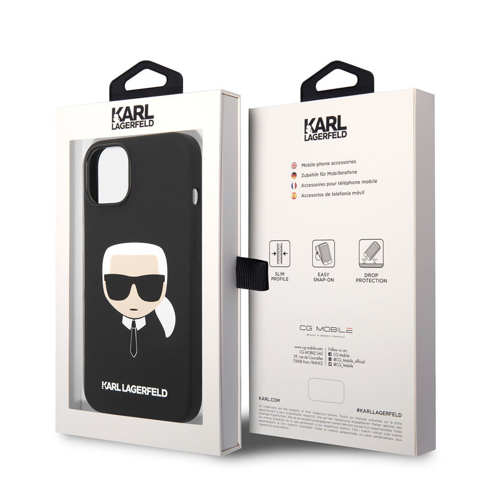 Husa de protectie Karl Lagerfeld Silicone (KLHCP14MSLKHBK) compatibil cu iPhone 14 Plus, Karl`s Head