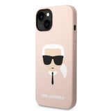 Husa de protectie Karl Lagerfeld Silicone (KLHCP14MSLKHLP) compatibil cu iPhone 14 Plus, Roz Karl`S Head
