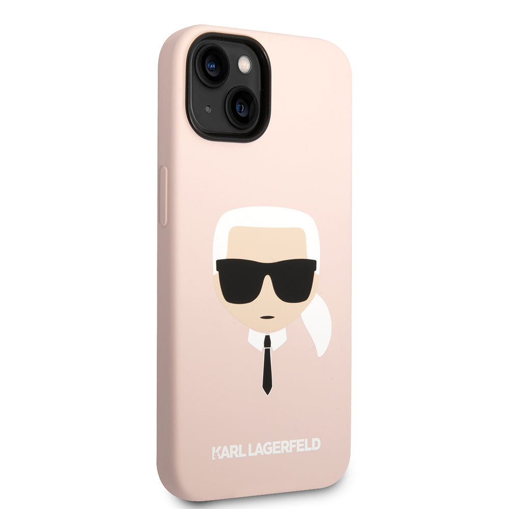 Husa de protectie Karl Lagerfeld Silicone (KLHCP14MSLKHLP) compatibil cu iPhone 14 Plus, Roz Karl`S Head
