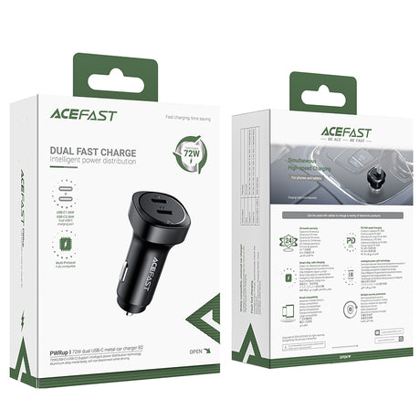 Incarcator Acefast Car (B2), 2x Type-C, Dual PD Fast Charging, 72W, Built-in Voltage Regulator Chip, Negru