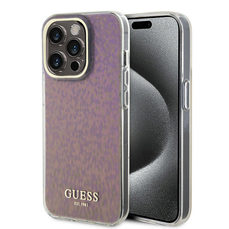 Husa de protectie Guess Hardcase IML Faceted Mirror Disco Iridescent (GUHCP15LHDECMP) compatibil cu iPhone 15 Pro, Roz