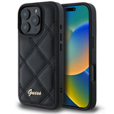Husa de protectie Guess Quilted Metal Logo (GUHCP16LPSQSQSK) compatibil cu iPhone 16 Pro, Negru
