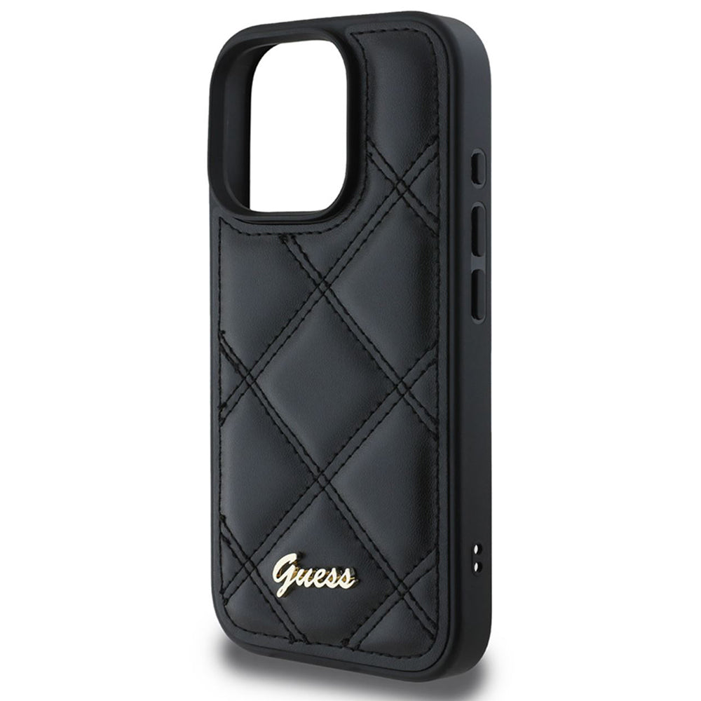 Husa de protectie Guess Quilted Metal Logo (GUHCP16LPSQSQSK) compatibil cu iPhone 16 Pro, Negru