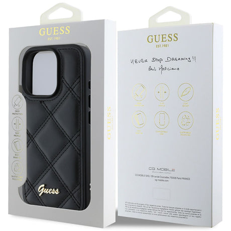 Husa de protectie Guess Quilted Metal Logo (GUHCP16LPSQSQSK) compatibil cu iPhone 16 Pro, Negru