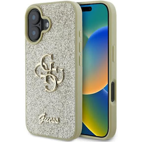 Husa de protectie Guess Glitter Fixed Big 4G (GUHCP16MHG4SGD) compatibil cu iPhone 16 Plus, Auriu