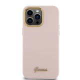 Husa de protectie Guess Silicone Script Metal Logo & Frame (GUHCP15XSMBSLP) compatibil cu iPhone 15 Pro Max, Roz Deschis