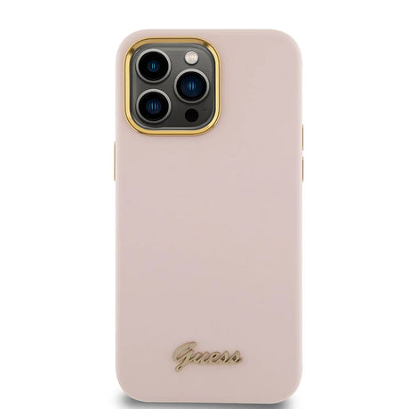 Husa de protectie Guess Silicone Script Metal Logo & Frame (GUHCP15XSMBSLP) compatibil cu iPhone 15 Pro Max, Roz Deschis