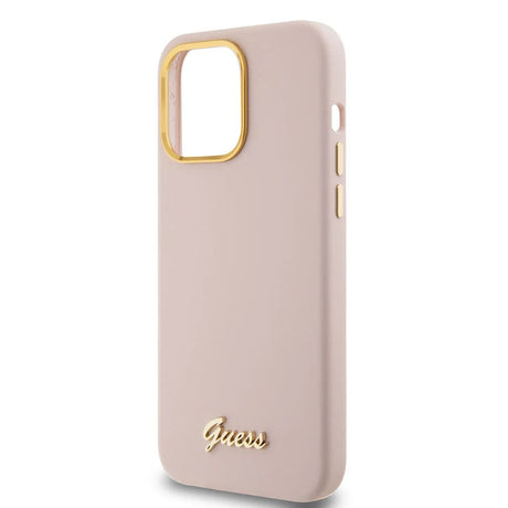 Husa de protectie Guess Silicone Script Metal Logo & Frame (GUHCP15XSMBSLP) compatibil cu iPhone 15 Pro Max, Roz Deschis
