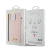 Husa de protectie Guess Silicone Script Metal Logo & Frame (GUHCP15XSMBSLP) compatibil cu iPhone 15 Pro Max, Roz Deschis