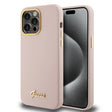 Husa de protectie Guess Silicone Script Metal Logo & Frame (GUHCP15XSMBSLP) compatibil cu iPhone 15 Pro Max, Roz Deschis