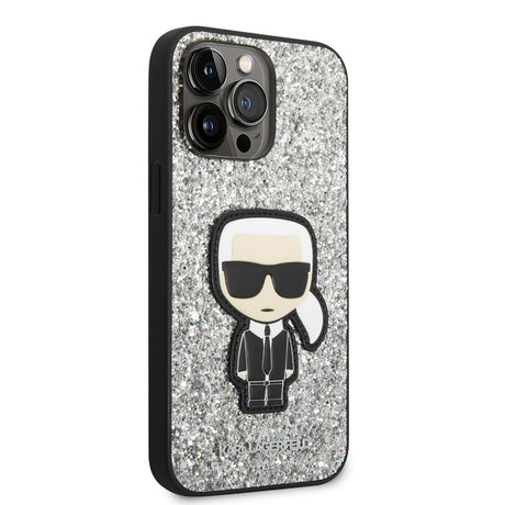 Husa de protectie Karl Lagerfeld Hardcase Glitter (KLHCP14XGFKPG) compatibil cu iPhone 14 Pro Max, Argintiu Flakes Ikonik