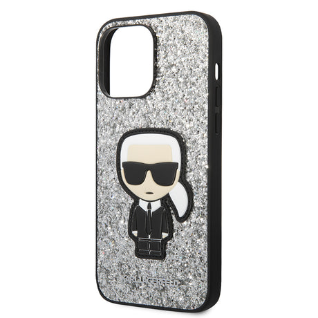 Husa de protectie Karl Lagerfeld Hardcase Glitter (KLHCP14XGFKPG) compatibil cu iPhone 14 Pro Max, Argintiu Flakes Ikonik