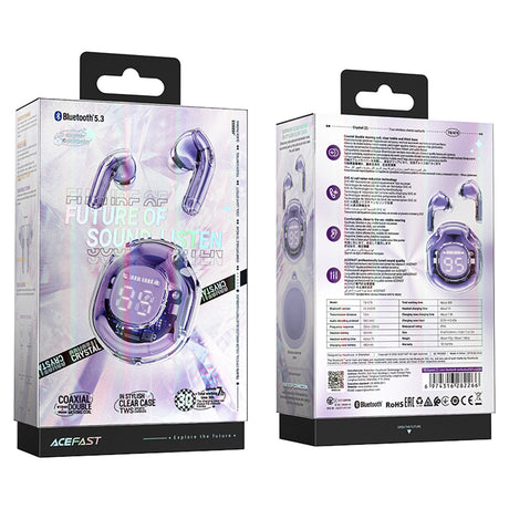 Casti Acefast (T8), USB-C, IPX4, Bluetooth 5.3, AI Call Noise Reduction, Digital Display, 480mAh, Mov
