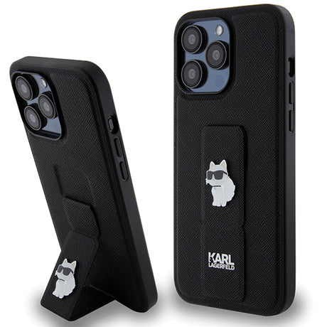 Husa de protectie Karl Lagerfeld Saffiano Gripstand (KLHCP14XGSACHPK) compatibil cu iPhone 14 Pro Max, Choupette