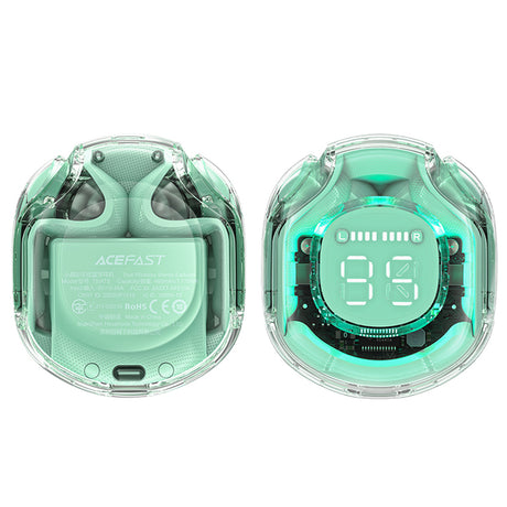 Casti Acefast (T8), USB-C, IPX4, Bluetooth 5.3, AI Call Noise Reduction, Digital Display, 480mAh, Verde Menta