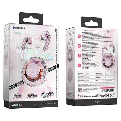 Casti Acefast (T8), USB-C, IPX4, Bluetooth 5.3, AI Call Noise Reduction, Digital Display, 480mAh, Lotus Pink