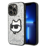 Husa de protectie Karl Lagerfeld Hardcase Glitter (KLHCP14XG2CPS) compatibil cu iPhone 14 Pro Max, Argintiu Choupette Patch