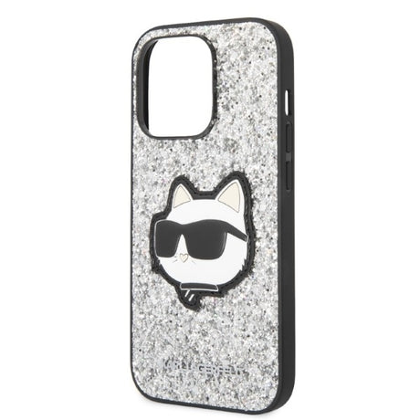 Husa de protectie Karl Lagerfeld Hardcase Glitter (KLHCP14XG2CPS) compatibil cu iPhone 14 Pro Max, Argintiu Choupette Patch