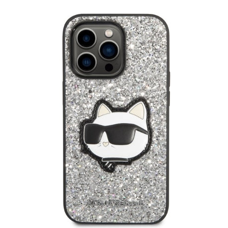 Husa de protectie Karl Lagerfeld Hardcase Glitter (KLHCP14XG2CPS) compatibil cu iPhone 14 Pro Max, Argintiu Choupette Patch