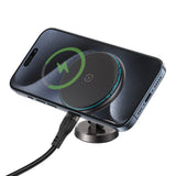 Suport Acefast with Wireless Charging (D30), for iPhone, Magnetic Grip, 360°, LED Light, for Dashboard, 15W, Negru