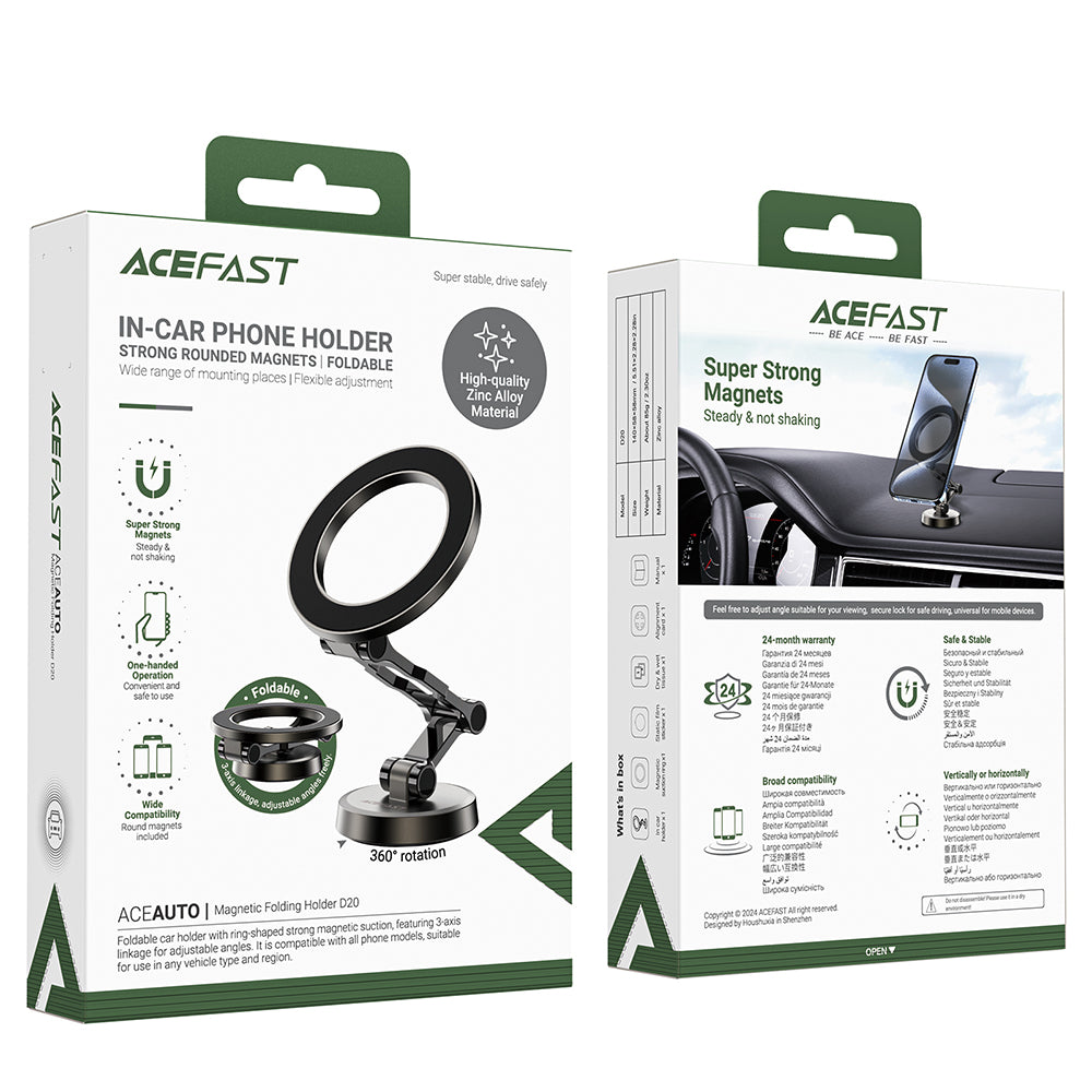 Suport Acefast (D20), Magnetic Ring, 360° Rotation, for Dashboard, Universal, Adjustable, Metal Gray