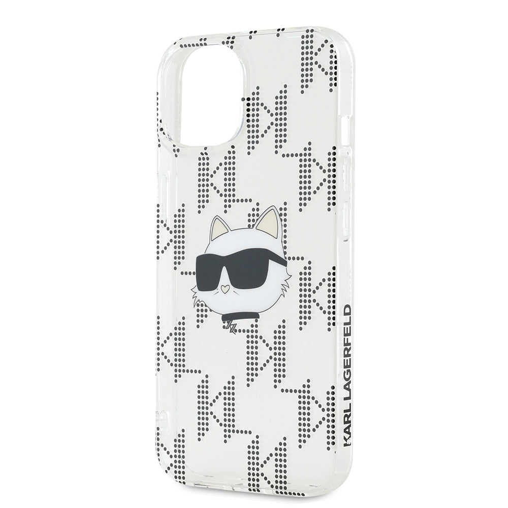 Husa de protectie Karl Lagerfeld IML Luxury (KLHCP15SHKLPCHT) compatibil cu iPhone 15, Transparent Choupette Head&Monogram