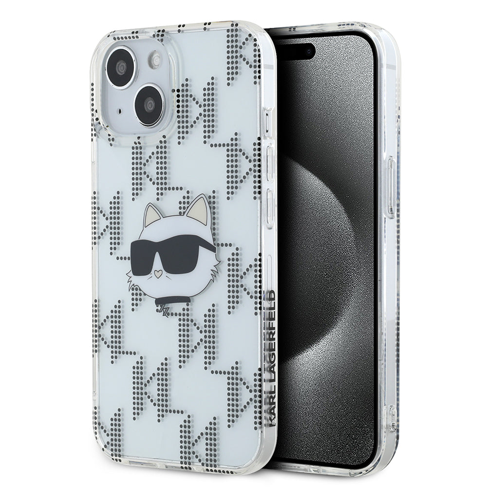 Husa de protectie Karl Lagerfeld IML Luxury (KLHCP15SHKLPCHT) compatibil cu iPhone 15, Transparent Choupette Head&Monogram