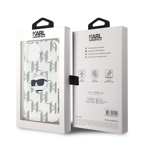 Husa de protectie Karl Lagerfeld IML Luxury (KLHCP15SHKLPCHT) compatibil cu iPhone 15, Transparent Choupette Head&Monogram