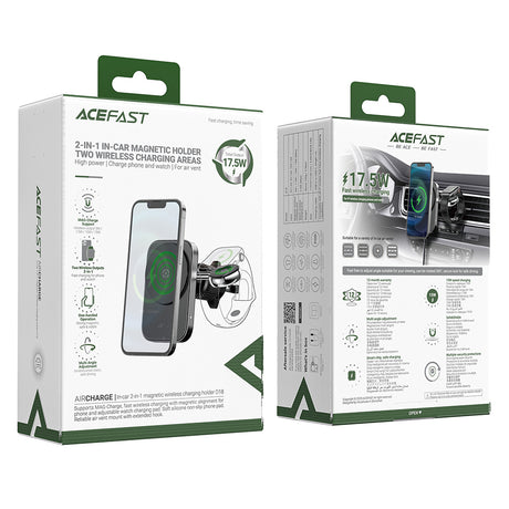 Suport Acefast with Wireless Charging (D18), for iPhone, 2in1 Wireless Fast Charging, for Air Vant, Lock Clip, Negru