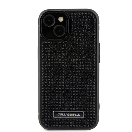 Husa de protectie Karl Lagerfeld Hardcase Rhinestone (KLHCP15SHDSPLK) compatibil cu iPhone 15, Logo Metal Plate