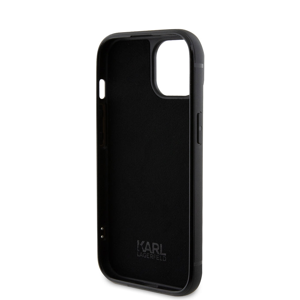 Husa de protectie Karl Lagerfeld Hardcase Rhinestone (KLHCP15SHDSPLK) compatibil cu iPhone 15, Logo Metal Plate